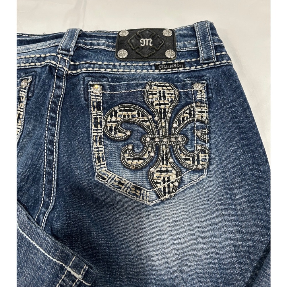Miss Me Skinny Jeans  30 Western Fleur de Lis Rhinestone Cowgirl Rodeo JP6348S - Picture 11 of 14